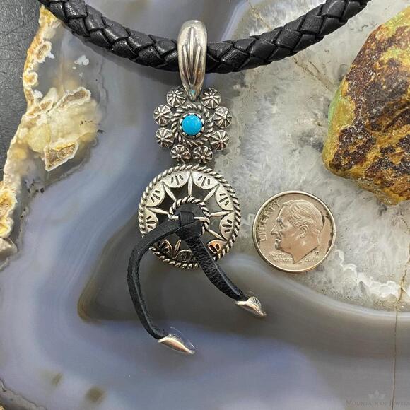 Carolyn Pollack Southwestern Style Sterling Turquoise Flower Shield Pendant - Picture 8 of 10